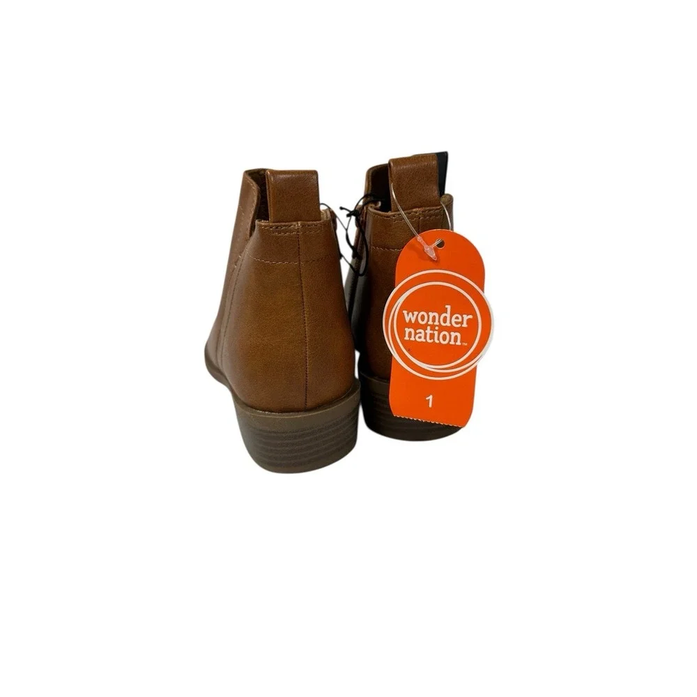 wonder nation girls ankle boots brown zips up‎ the side size 1